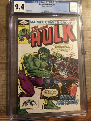 Marvel Comics The Incredible Hulk 271 Cgc 9.  4 1st Rocket Raccoon 1982