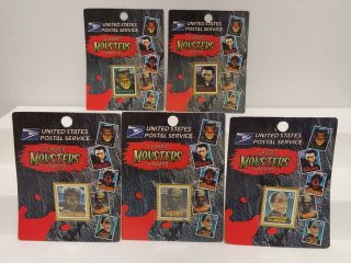 Universal Classic Movie Monsters Stamps Pins Dracula Frankenstein Mummy Wolfman