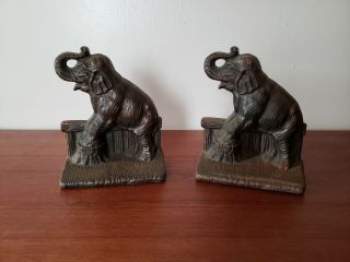 Vintage Bronze Cast Iron Elephants (jumbo ?) Books Ends (pair) German Or Swiss
