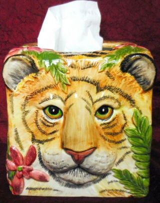 Fitz And Floyd - Classics - Tissue Box Cover - Serengeti - Tiger - Ff - Ceramic