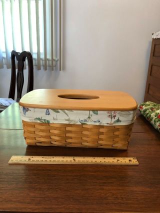 Longaberger Long Tissue Basket With Lid And Botanical Fields Liner
