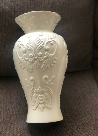 Lenox Georgian Vase 16 " Embossed Floral Ivory W/ Gold Trim