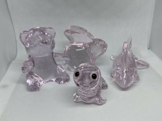 Vintage Oneida Pink Crystal Bear - Seal - Bunny - Fish - Figurines (set Of 4)