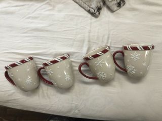 4 Longaberger Pottery Snowflake Coffee Tea Cup Mug Christmas