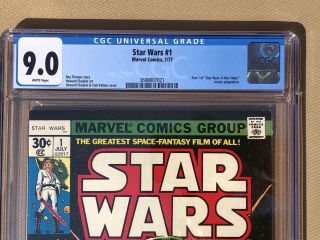 Marvel Comics Star Wars 1 First Print 7/1977 CGC 9.  0 VF/NM White Pages ANH Luke 2