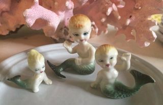 Vintage Miniature Mermaid Figurines - Set Of 3 Bone China - Japan