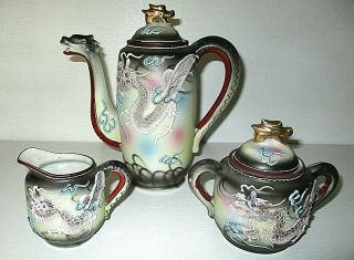 Vintage Japan Hand Painted Dragonware Porcelain Tea Pot With Creamer & Sugar