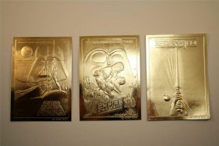 Set Of 3 Star Wars Movies Posters 23kt Gold Cards Empire / Jedi /
