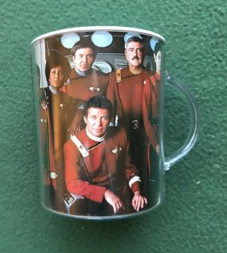 Star Trek 2 The Wrath Of Khan Plastic Mug Cup Vintage Kirk Spock Mccoy Uhura