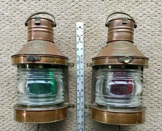Pair Vintage Tung Woo Masthead Copper & Brass Nautical Ships Lanterns (electric)