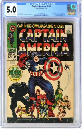 S346.  Captain America 100 Marvel Cgc 5.  0 Vg/fn (1968) Classic Jack Kirby Cover