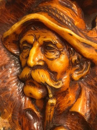 Vintage Hand Carved Wax Sculpture Art Beard MAN Pipe Tree Trunk Figure 10 