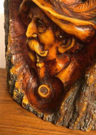 Vintage Hand Carved Wax Sculpture Art Beard MAN Pipe Tree Trunk Figure 10 