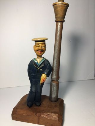 Anri Carved Wood Bar Set Bottle Opener & Corkscrew Drunken Sailor By A Lamp Post