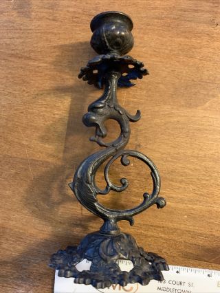 Antique Cast Iron Dragon Candle Stick Winged Griffin