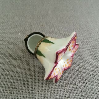 Limoges Peint Main Lily Hinged Trinket Box Signed Numbered 180/300 Fm Fa Bow