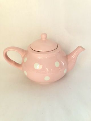 Terramoto Ceramic Pink White Polka Dot Tea Set Pot Kettle Creamer Sugar Bowl 2