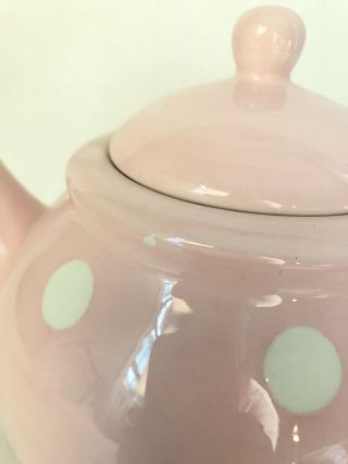 Terramoto Ceramic Pink White Polka Dot Tea Set Pot Kettle Creamer Sugar Bowl 3