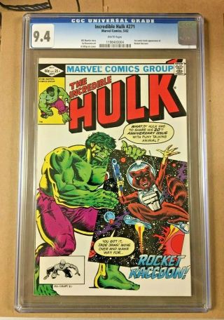 Marvel Comics The Incredible Hulk 271 Cgc 9.  4 1st Rocket Raccoon 1982