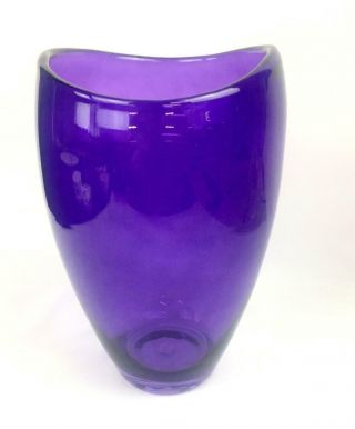 Partylite Polish Art Glass Large Purple Amethyst 12 " Hurricane Vase Orig Sticker