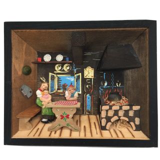 Anri Wood Carving Kitchen Mother Women Diorama Folk Art Italy 9”x 7” X 1.  5”