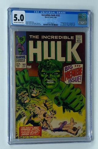 Incredible Hulk 102 Marvel Comics 1968 Cgc 5.  0 Hulk Origin Retold