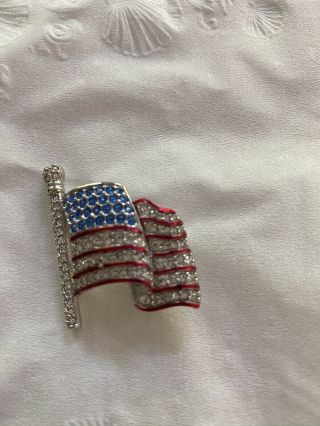 Authentic Swarovski Crystal American Flag Pin Brooch Red White Blue Usa