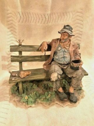 Capodimonte Bum On A Bench Figurine - Large,  Made In Italy Hobo