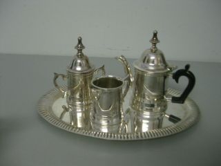 International Silver Co Silver Plate Mini Tea Set With Tray Teapot Creamer Sugar