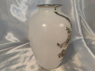 Vintage Sterling Silver Overlay White Vase 6.  5 
