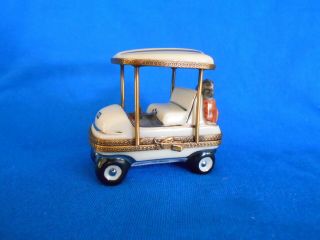 Peint Main Limoges Golf Cart Trinket Box