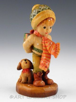 Anri Italy Figurine Sarah Kay 4 " Boy W/ Christmas Present " Tis The Season "