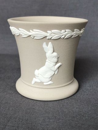 Wedgwood Like 3 " Peter Rabbit & Jug Beige With White Trumpet Vase Sample