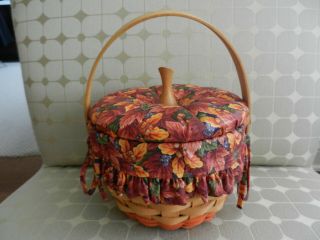 Longaberger 1996 Small Pumpkin Basket Padded Lid,  Fall Foliage Liner,  Inner Liner