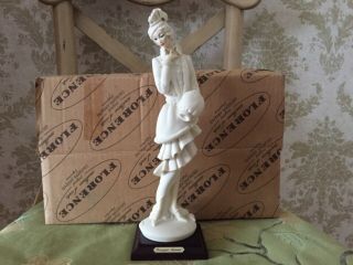 12 " Giuseppe Armani Figurine Lady With Muff 408f Italy Feather Hat Long Skirt