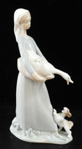 Vintage Retired Lladro " Girl With Goose And Dog " Porcelain Figurine 4866 Glaze
