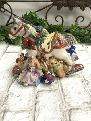 Very Rare Vintage Fitz And Floyd Christmas Lidded Rocking Horse Cookie Sugar
