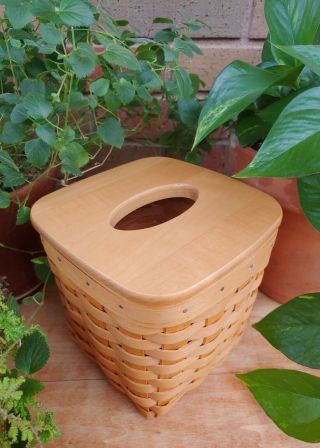 Longaberger 2001 Classic Tall Tissue Basket With Lid And Protector