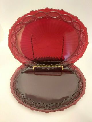 2 Avon 1876 Cape Cod Ruby Red Oval Serving Platters 13.  5 " X 10.  75 "