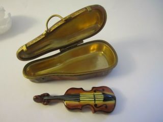 Parry Vieille (pv) Violin With Case Peint Main Limoges France Trinket Box