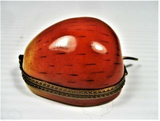 Limoges France Parry Vieille Pv Peint Main Trinket Box - Red Apple Cut In Half