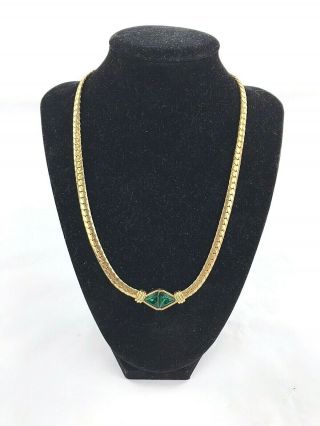 Vintage Swarovski Savvy Green Crystal Gold Tone Choker Necklace Signed Sal 80s