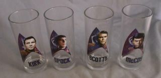 4 Star Trek Glass Tumblers Kirk,  Spock,  Bones,  & Scotty 2012 Cbs Vandor