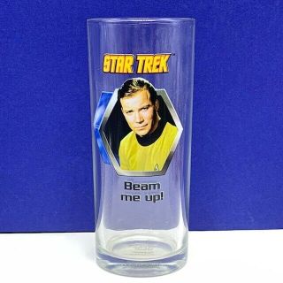 Star Trek Glass Series Cup Mug Cbs Captain James T Kirk Beam Me Up Vtg