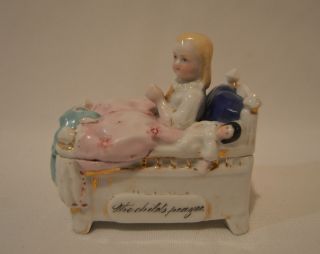 Antique German Porcelain Fairing Trinket Box " The Child 
