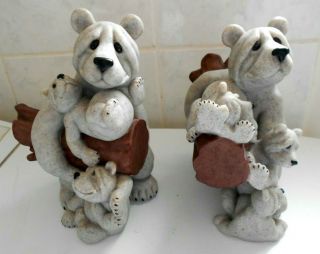 Stoneware Bookends Mother Bears With Cubs