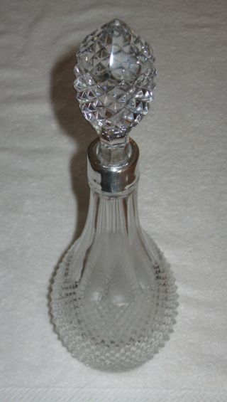 Vintage Crystal Glass Diamond Point Liquor Decanter & Stopper - 16 " Ht X 4 1/4 "