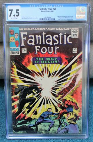 Fantastic Four 53 - Cgc 7.  5 - Black Panther Origin - August 1966 - O/w Pages