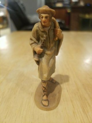 Vintage Anri Hand Carved Nativity Shepherd With Horn Made In Italy