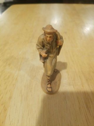 Vintage ANRI Hand Carved Nativity Shepherd with Horn Made in Italy 2
